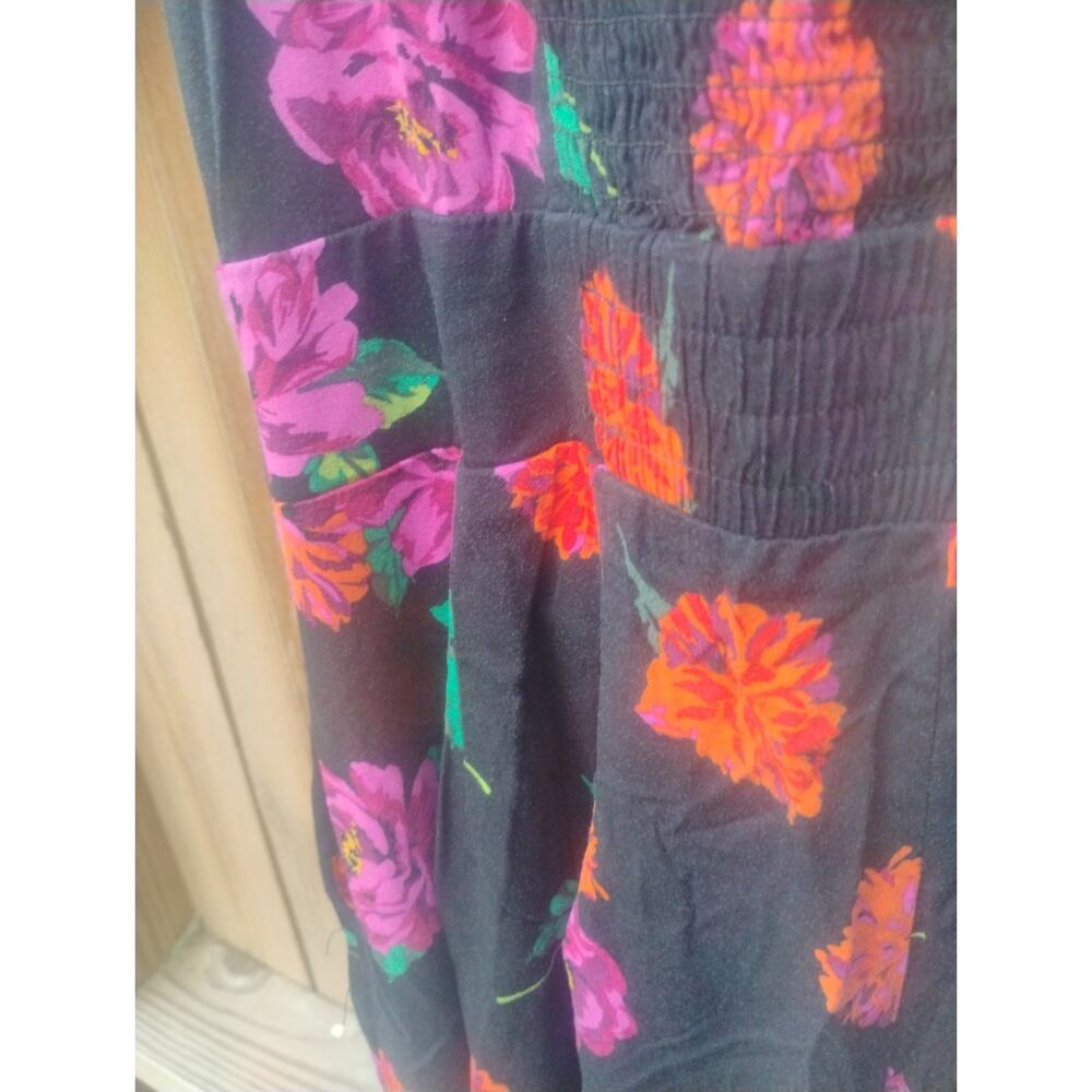 Torrid Black Floral Off The Shoulder Challis Wide Leg Jumpsuit Cottage Size 00 - Picture 12 of 13